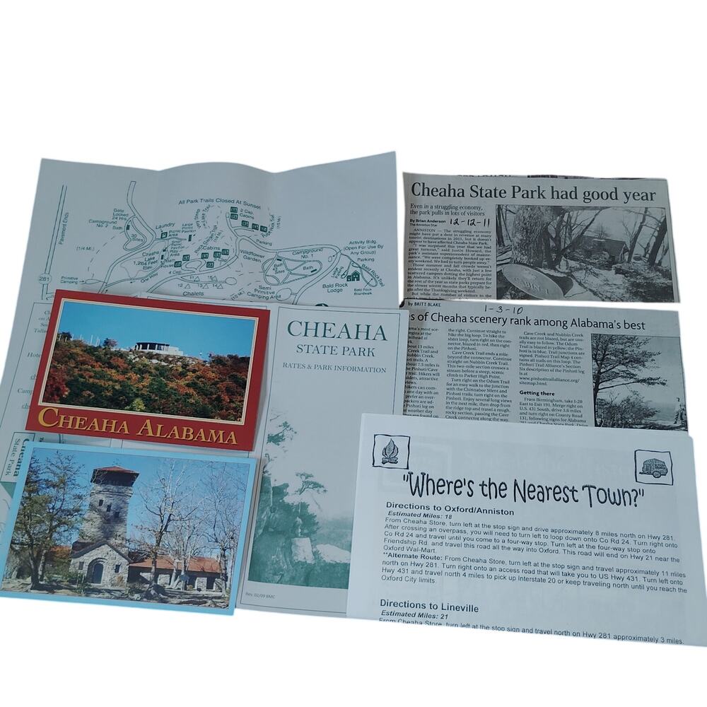 Cheaha State Park Alabama Ephemera Collection Postcards Map Clippings 2009